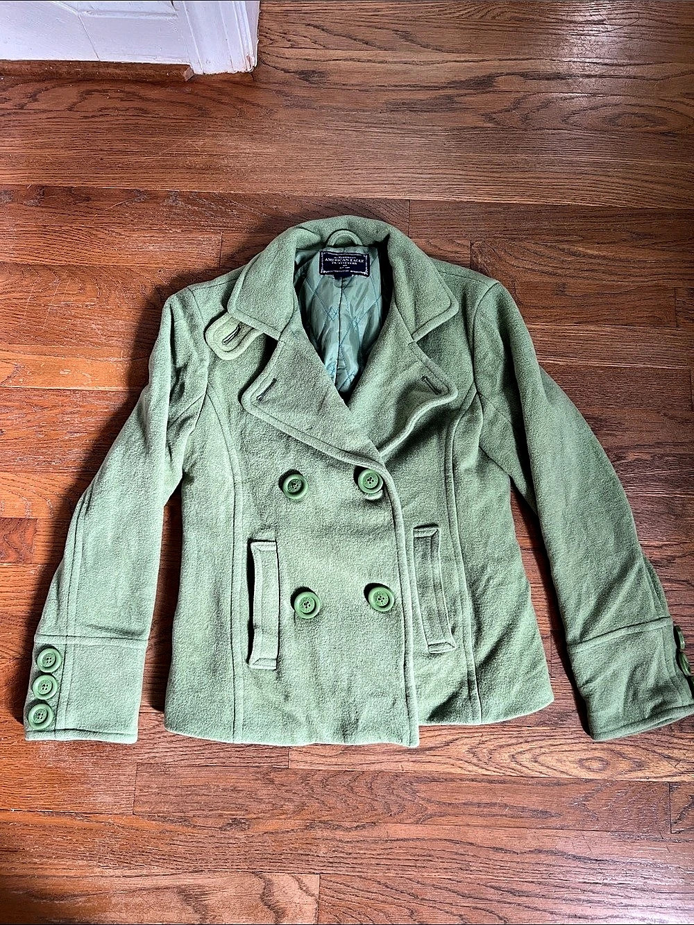 American Eagle Outfitters Wool Blend Pea Coat Green Medium